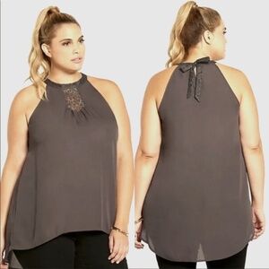 TORRID Muted Purple Georgette Lace Inset High Low Tank Top / Plus Size 0